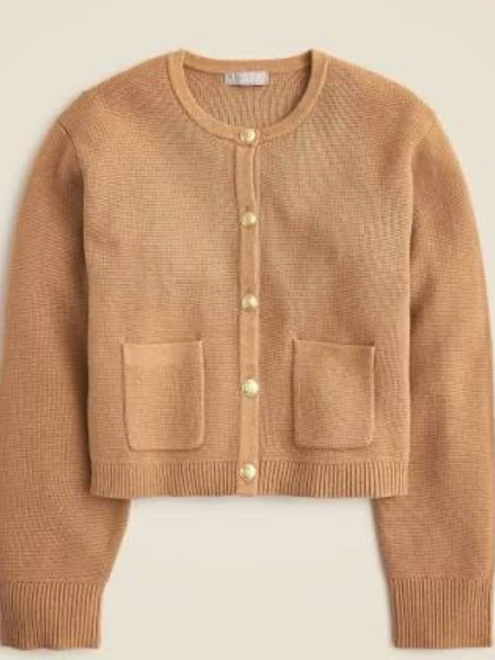 J. Crew Emilie Cropped Pocket Cardigan in Camel